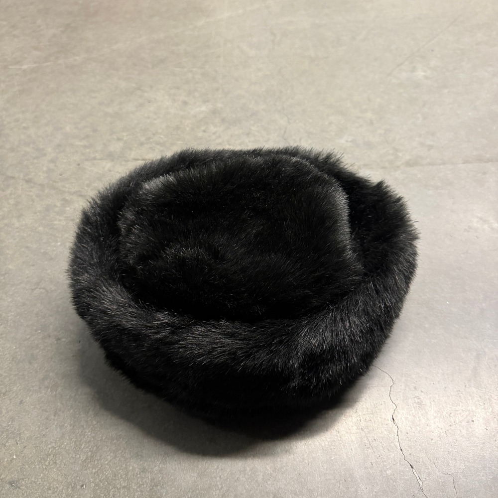 Vintage Style Black Faux Fur Pillbox Hat Cossack Winter Cap RN 24169